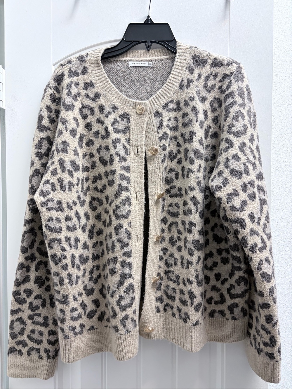 Staccato Beige and Gray Leopard-Print Button Cardigan